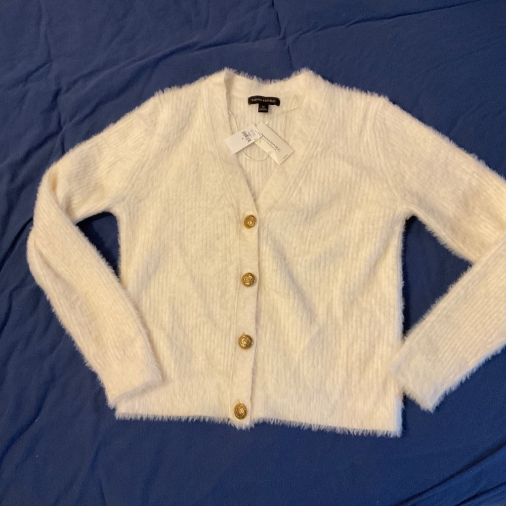 New Banana Republic White Eyelash Cardigan Sweater